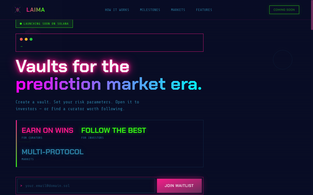 Laima — prediction market vaults on Solana